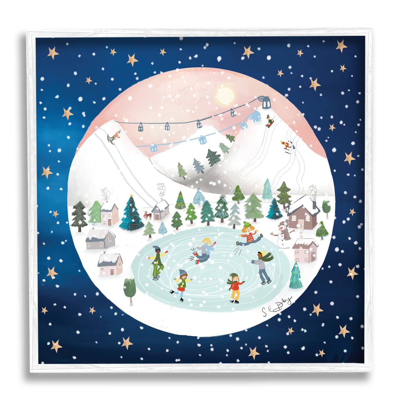 Stupell Industries Ice Skating Christmas Snow Scene Framed Giclee Art
